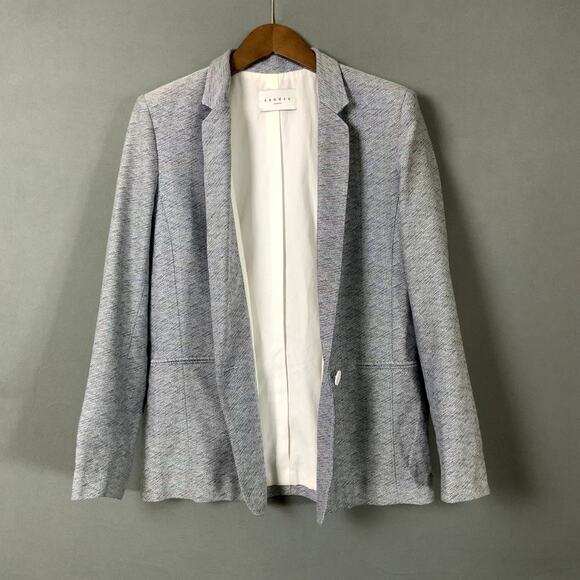 SANDRO Paris Women's Blue Blazer Size 40 Structured Suit Jacket V5902E US 8 - Picture 5 of 9